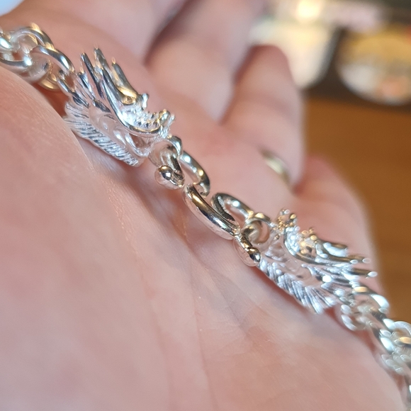 Chunky Solid Sterling Silver Dragon Chain Necklace-Style 2